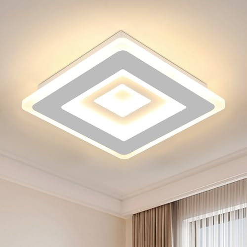 Mckalen Deckenleuchte LED Warmweiss 28W 3150LM, Moderne LED Deckenlampen Schlafzimmer, 20CM Quadratisch aus Acryl 3000K, Deckenbeleuchtung Weiß für Küche Balkon Flur Wohnzimmer