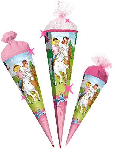 alles-meine.de GmbH Schultüte - mit 3D Glitzer - Bibi Blocksberg & Tina - Pferdefreunde - 22-85 cm - Größe wählbar - rund - Tüllabschluß - Zuckertüte - mit/ohne Kunststoff Sp..