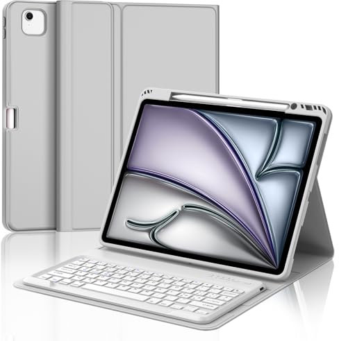 IVEOPPE Tastiera iPad Air 13 (M2 2024/M3 2025), Cover Tastiera Italiano QWERTY Magnetico Staccabile Bluetooth con Portapenna per iPad Air 13 2024/2025, Grigio chiaro