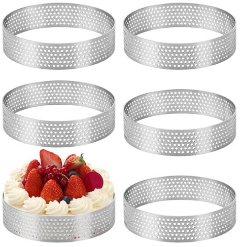 Teokantz 6 Pièces Ø 8 cm Cercle à Pâtisserie, Cercle à Tarte Perforé en 430 Acier Inoxydable, Moule à Tartes Pâtisseries Mini Gâteaux Mini Pizzas Muffins