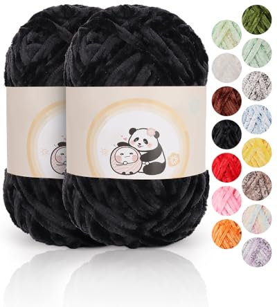Aeelike Chenille Wolle, 2 x 100 g, Superweichem Häkelgarn für Handweben, Schwarz