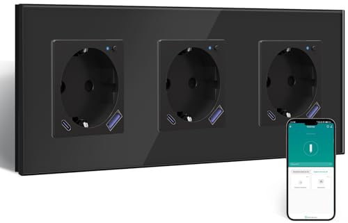 BSEED Enchufe ZigBee con Cargador Rápido USB C 20W con Medición de Corriente,Schuko WLAN Empotrada para Alexa/Google Home, Enchufe Inteligente 16A,3 Gang Negro(Requisito del Gateway Hub)