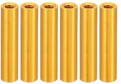 PATIKIL M3 Aluminium Abstandshalter, 6 Stück Metall Abstandsbolzen Hülsenmutter 3mm ID x 5mm OD x 25mm L Gewindespacer Schraubenabstandhalter Rund für RC Auto Drohnen Motherboard, Golden