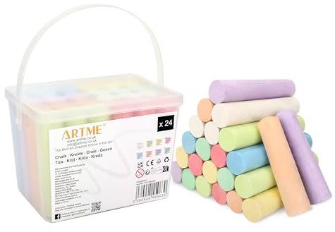 Artme Grosso Gessi, 24 bastoncini in 8 colori, gessetti per marciapiedi, confezionati in un cestino facile da trasportare