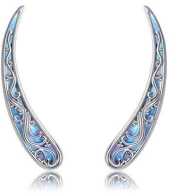 Filigrane Ohrcrawler-Ohrringe Sterling-Silber Filigraner Blauer Opal Ohrkletterer Ohrringe Vintage Filigraner Schmuck für Frauen