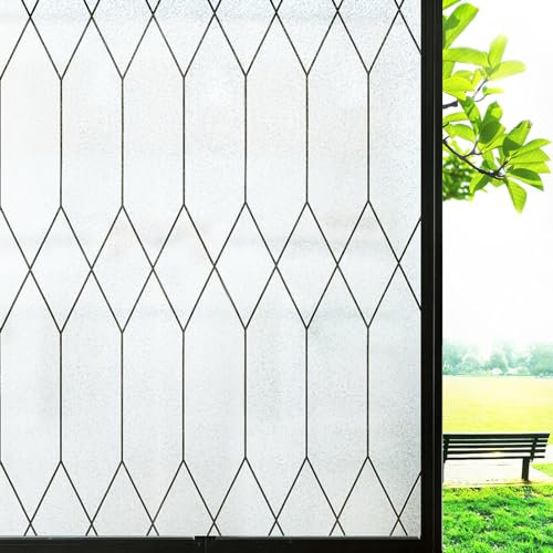 Windimiley Fensterfolie Blickdicht Selbstklebend,Sichtschutz mit UV-Schutz Sonnenschutz Fenster,Milchglasfolie Statisch Haftend für Zuhause Büro Marokkanische Linien 60 x 200 cm
