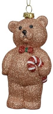 Christbaumschmuck Teddy Bär Kunststoff 12,3cm - Figur zum Aufhängen - bruchfest & mit Glitzer - Weihnachtsbaum Anhänger für Weihnachten - Christbaumanhänger & Weihnachtsbaumschmuck - Wald Tiere Braun