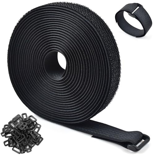 Adjustable Cable Straps, Free Cut Length, Reusable Fastening Cable Ties,Hook and Loop Securing Strap for Cable Tidy, Wire Management, Cord Organiser (2cm x 10m with 50 Buckles)