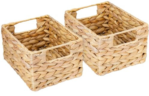 HMF cesta de almacenamiento, cesta trenzada de jacinto de agua junco de mar | juego de 2 piezas | talla S | 22 x 17 x 12 cm