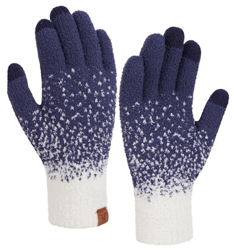 Bequemer Laden Winter Warm Damen Handschuhe Thermo Winterhandschuhe Elegant Jacquard Strickhandschuhe mit Elastisch Manschette Geschenk für Frauen, Marineblau