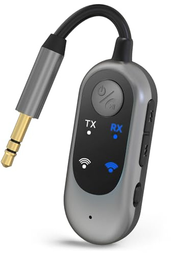 Bluetooth 5.3 Transmitter Empfänger für AirPods/Kopfhörer, 2-in-1, kabellos, Bluetooth, 3,5 mm, Aux-Adapter für Flugzeug, TV, Fitnessstudio, kabelloser Audio-Adapter mit Freisprechanrufen für