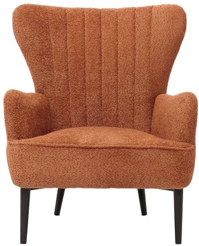 Lounge-Sessel HWC-K37, Cocktail-/Ohrensessel Polsterstuhl Retro Vintage Stoff Chenille (500g/m²) Öko-Tex - orange
