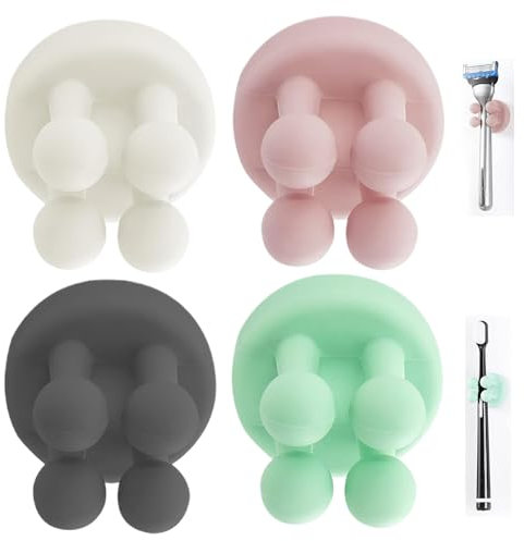 Silicone Toothbrush Holders 4 Pcs Multi-Function Hook Razor holder Waterproof Self Adhesive Wall Mounted Single Hook for Wall or Glass for Hanging Bathroom Kitchen Living Room Office (Color 4pcs)