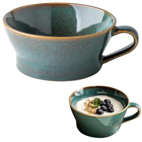 Tazza da caffè grande, 700 ml, grande ciotola con manico, ciotola per cereali con manico, tazza da caffè XXL, tazza da caffè grande in ceramica (verde 2)