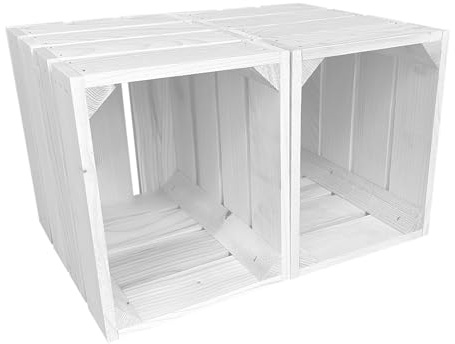 Lermowood Holzkisten Reg 2er Set 25 x 20 x 30cm Weiß | Dekokisten aus Holz Massive Holzkiste Regalkiste Weinkiste