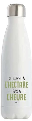 Bouteille Isotherme Je Bosse à l'hectare | Gourde | Idée Cadeau Agriculteur Humour Ferme Champ Drôle Original Tracteur