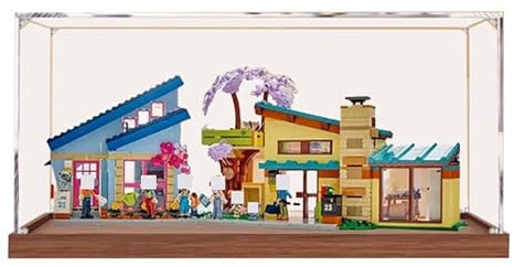 HCAEIOFJ Transparente Acryl-Vitrine für Lego Friends 42620, anwendbar für Olly und Paisley's Familienhäuser, Schaukasten, Geschenk (nur Vitrine) (Holzboden)
