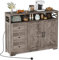 FiveWillowise Sideboard Cabinet with Power Outlets,Wooden Sideboard with Adjustable Shelf,3 Drawers and Open Shelf,Storage Cabinet for Living Room,Kitchen Storage Unit for Modern Home,Gray