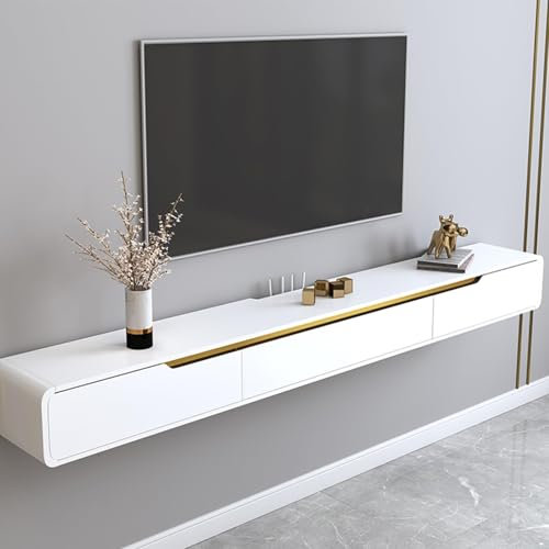 Ahtadums Solid wood Floating TV Stand, With 2 drawers floating tv cabinet, Floating tv unit wall mounted, completely assembled living room wall mounted tv unit (White, 160cm)