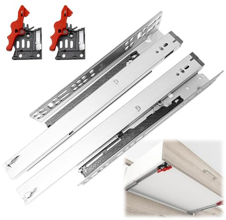 Schwerlastauszug Bodenmontage, 1 Paar Unterflurführung Vollauszug 250mm | Auszugsschienen Mit Abnehmbarer Griffclip, Schubladenschienen Selbsteinzug mit Dämpfung