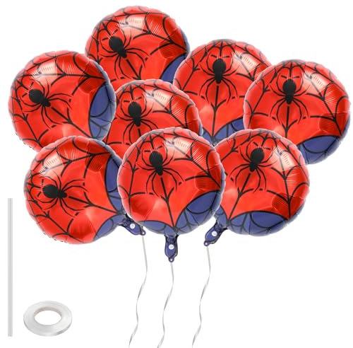 8stk Spinnennetz Ballon, 45cm Spinnen Ballon Folien Rote und Blaue Heldenparty-Dekoration für Kindergeburtstage Partyzubehör Halloween