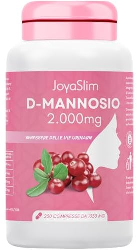 D Mannosio Puro 2000mg per Cistite - 200 Compresse con Mirtillo Rosso, Inulina ed Acido ialuronico per Candida e Infezioni delle Vie Urinarie
