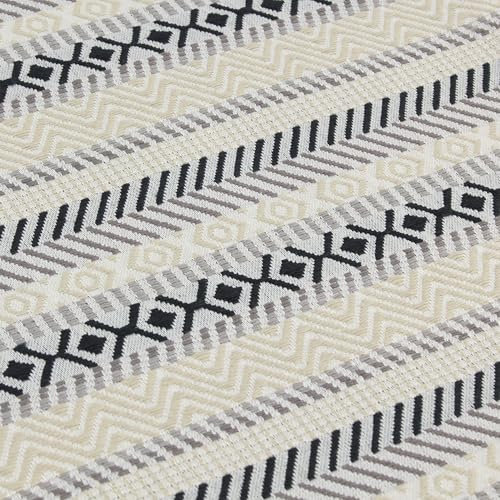Polsterstoff Beige Schwarz Laros – Baumwollmischgewebe Meterware 280 cm breit – Chevron Zickzack Design – robust & pflegeleicht
