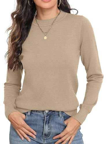 GRECERELLE Womens Soft Knit Jumpers Crew Neck Stretch Pullover Tops | Long Sleeve Basic Sweater Top for Ladies, Versatile Knitwear for Work and Everyday Layering in Spring, Autumn and Winter