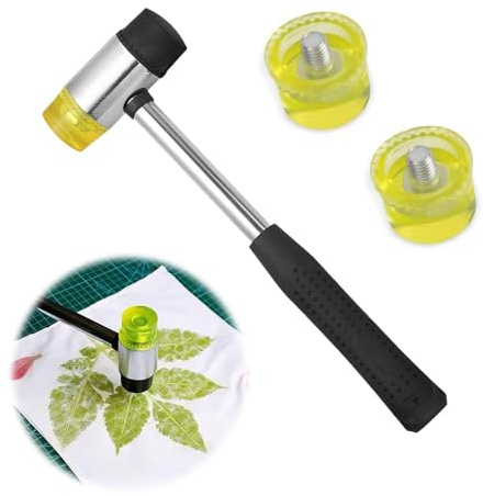 25mm Small Rubber Mallet Hammer, Non-Slip Grip, 2 Replacement Heads for Crafts and Leatherwork