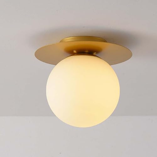 OOWDMPE E27 Kleine Deckenlampe Moderne Deckenleuchte Kugel Glas Lampenschirm Minimalistische Aesthetic Flurlampe Dekorative Deckenbeleuchtung für Korridor Hotel（mit Leuchtmittel） (Gold)