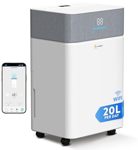 EcoNour 20L/Day Smart WiFi Dehumidifier for Home | Auto-Humidity Control | 4.5L Tank Laundry Dry Mode, 24-Hr Timer | Child Lock Protection | Continuous Draining with smart app for Home Bedroom