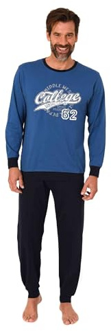 Normann Herren Langarm Schlafanzug mit Bündchen Pyjama mit Frontprint in toller Optik
