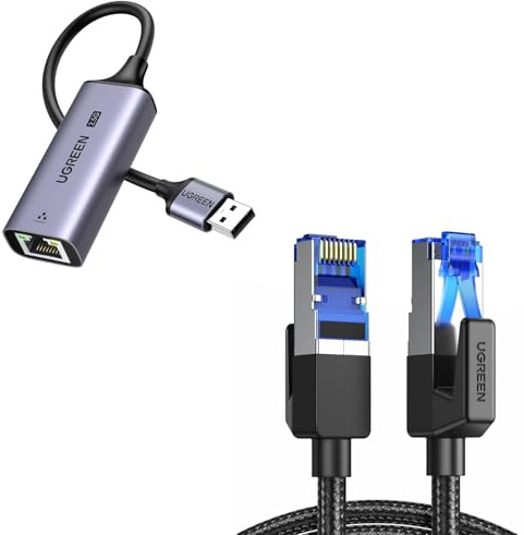UGREEN Cat 8 High-Speed 40Gbps 2000MHz Braided Ethernet Cable Bundle with 2.5Gbps High-Speed USB A Network Adapter
