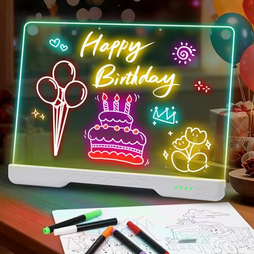 Kabelloses LED Zeichenbrett, ORIA LED Maltafel Wiederaufladbare in 7 Farben | 4 Lichtmodi, 9 Helligkeitsstufen, Kreatives Geschenk Acryl Notiztafel für Doodle Tafel, Zeichnen, Memo, Werbetafel, 35 * 26cm