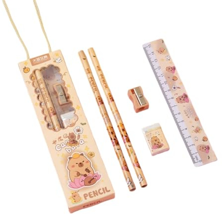FASHION YO Capybara dog Stationery Set, School Stationery Set Include 2 Pencils, Ruler, Eraser and Pencil Sharpener, Birthday Gifts for Girls and Boys back to school (Capybara)