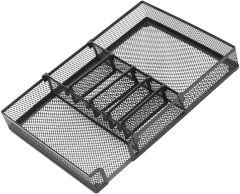 QUMIIRITY Plateau de Rangement de Bureau en Métal Noir Diy, Organisateur Multifonction pour Fournitures et Couverts, Panier de Bureau Modulable pour Télétravail et Organisation de Tiroir,