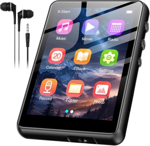 SWOFY 128GB MP3-Player mit Bluetooth 5.3-2,4-Zoll Touchscreen, HiFi-Klang, integrierter Lautsprecher, Aufnahmefunktion, FM-Radio, Kann auf 512 GB erweitert Werden (Schwarz)