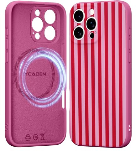 Xylota für iPhone 14 Pro Max Magnetisch Hülle für Magsafe, Aesthetic Gestreifte Streifen Mode Muster Motiv Design Rosenrot Silikon Handyhülle Mädchen Schutzhülle für iPhone 14 Pro Max 6,7'' Case, 01