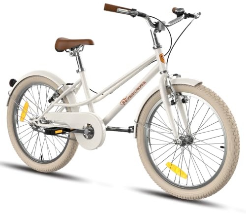 EVERCROSS EM2 20 Zoll Kinderfahrrad, Weiß Vintage Fahrräder für Kinder | Straßenfahrrad für Körpergröße 115–150 cm mit Klingel, Stahlrahmen, verstellbarem Sitz & Stange, V-Bremsen, Kettenschutz