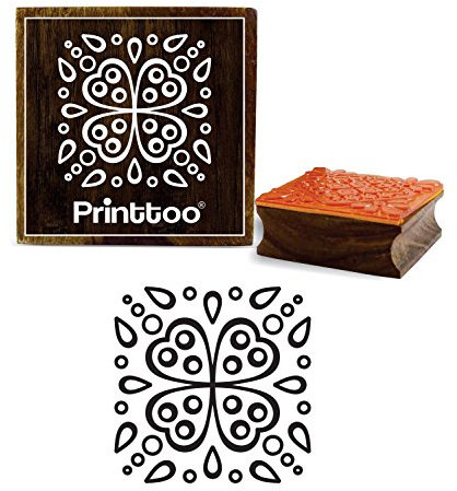 Printtoo Brown Holz Gummi Handwerk Textile Quadrat Stempel Floral Mandala Muster Briefmarken-2 x 2 Zoll