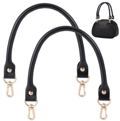PandaHall Elite 2 Stück Leder Taschengriffe Schwarz Taschenhenkel Tasche Griffe Henkel für Taschen Handtasche Ersatz Schulterriemen mit 2 Schnappverschlüsse für Tasche Gurt Ersatz Geldbörsen, 40cm