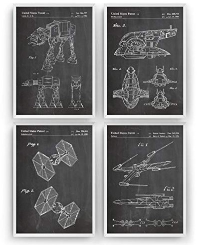 Magic Posters Star Wars Patent Prints Art - Set Of 4 - Fan Gift Poster Vintage Original Blueprint Retro Wall Decor - Frame Not Included