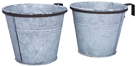 ARTECSIS 2er Set Pflanztopf mit Ringhalter, verzinkter Hängetopf, Blumentopf für Balkon Garten Geländer Palette 15 Ø