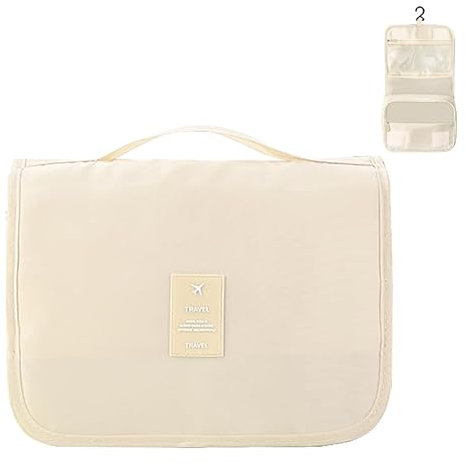 Kulturtasche Zum AufhäNgen ,Multifunktionale Toilettentasche Mit Haken,Faltbarer Reise Kulturbeutel Mit Tragegriff Waschtasche Premium-QualitäT Waschbeutel FüR MäNner & Frauen (Beige)