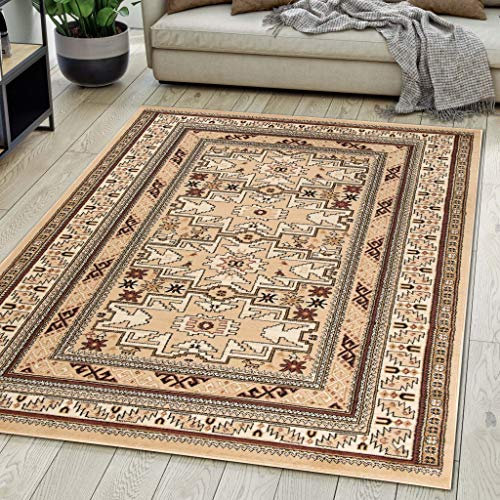 Carpeto Rugs Teppich Orientalisch Beige Klassisch Muster Kurzflor Öko-Tex Wohnzimmer 200 x 300 cm