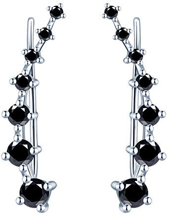 Unendlich U - Orecchini da donna alla moda, in argento Sterling 925, con 7 cristalli, ipoallergenici, rotondi, con zirconi cubici, fascetta da orecchio e Argento, colore: Nero , cod. E5595-black