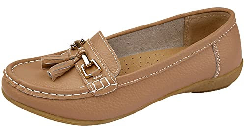 Jo & Joe Women Leather Flat Loafer Ladies Casual Comfy Slider Low Wedge Heel Work Shoes (6 UK, Mocha)