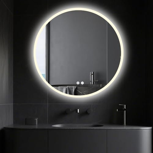 ApeJoy Badspiegel 80cm Rund Led Beleuchtung, Wandspiegel mit ANTIBESCHLAG SPIEGELHEIZUNG und mit Touch Schalter, Licht Wechsel 2700-6500K Warmweiß-Kaltweiß-Neutral Memory Funktion [Energieklasse F]