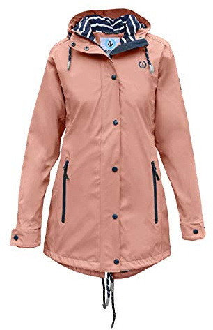 MADSea Damen Regenmantel Friesennerz Maritime Regenjacke Gestreiftes Innenfutter, Farbe:Rosa, Größe:36