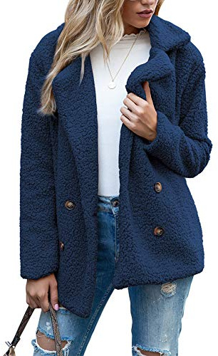WXHNZYQ Bottoni Autunnali E Invernali, Risvolti, Cardigan in Pile Sciolto, Cappotto di Lana di Pecora da Donna, Giacche, Top